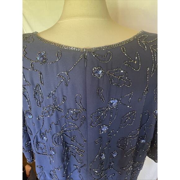 Roamans 1X Royal Navy Blue Intricate Bead & Sequin Short Sleeve Dressy Lined EUC - Picture 6 of 15